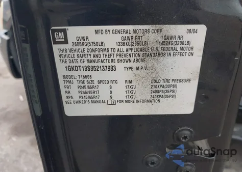 2005 GMC Envoy Slt from USA, damaged, VIN 1GKDT13S952137983